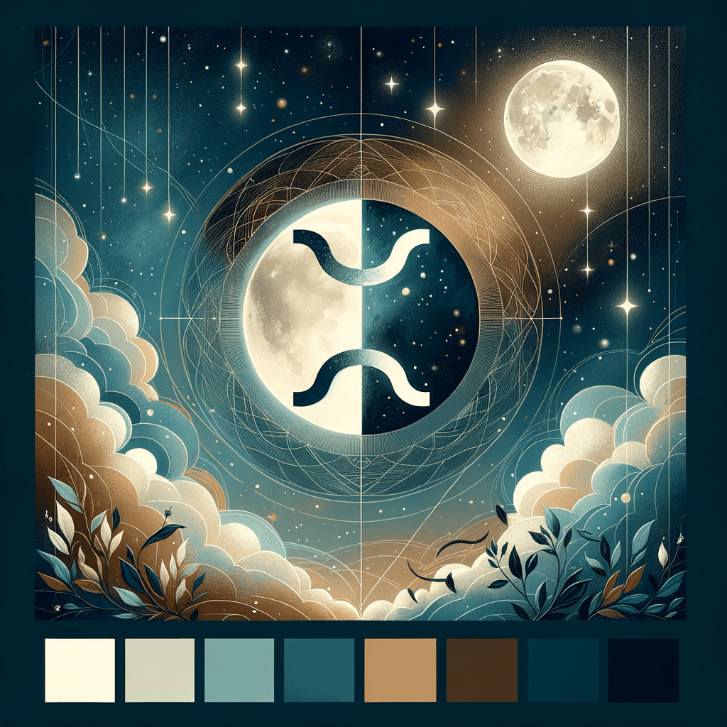 Moon sign compatibility graphic: Gemini twins symbol and Capricorn sea-goat symbol over a starry moonlit background.