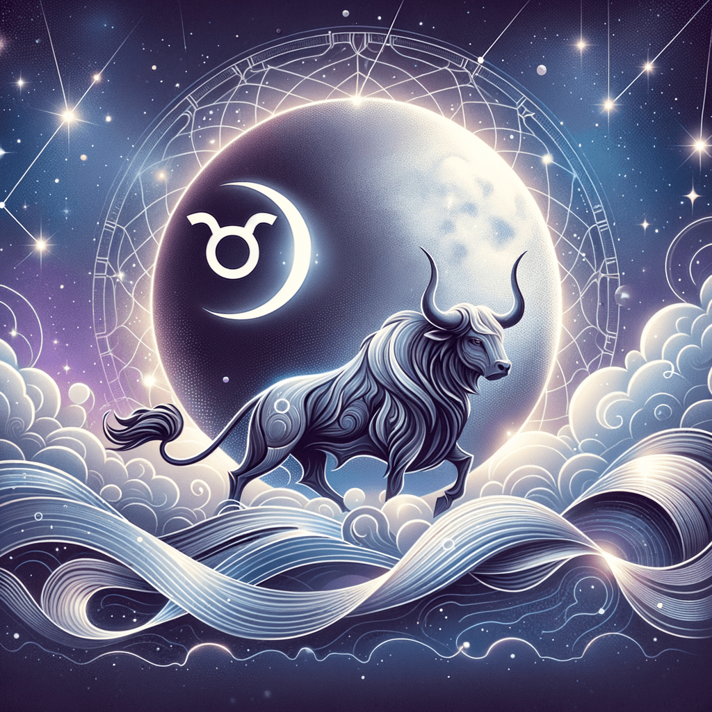 Graphic of moon with Taurus bull and Aquarius water-bearer symbols facing off, representing moon sign compatibility