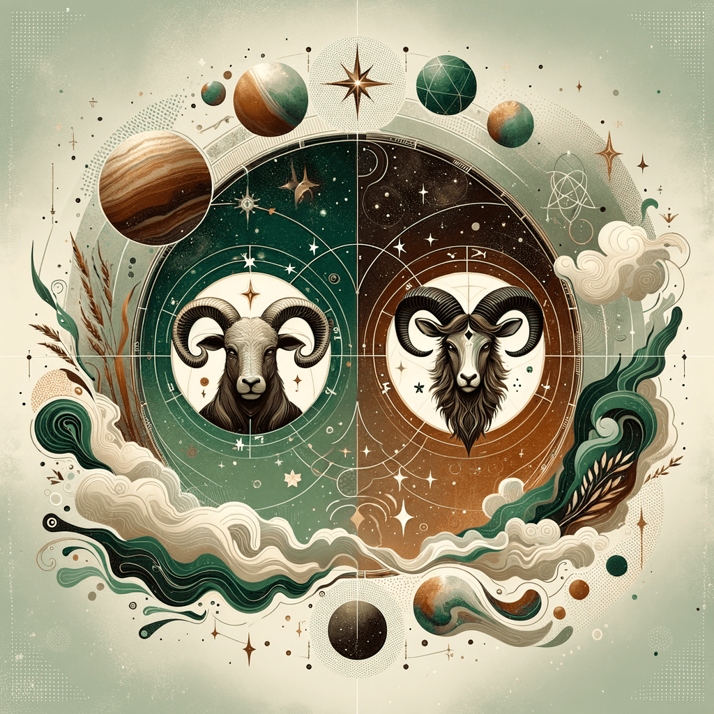 Illustration des symboles astrologiques du Taureau et du Capricorne se faisant face, représentant leur compatibilité.