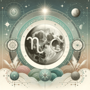 Illustration au clair de lune des symboles astrologiques du Cancer et de la Vierge reliés par des étoiles et un cœur, symbolisant leur compatibilité.