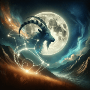 Deux symboles du Capricorne sous un croissant de lune, indiquant la compatibilité des signes lunaires : Capricorne et Capricorne.