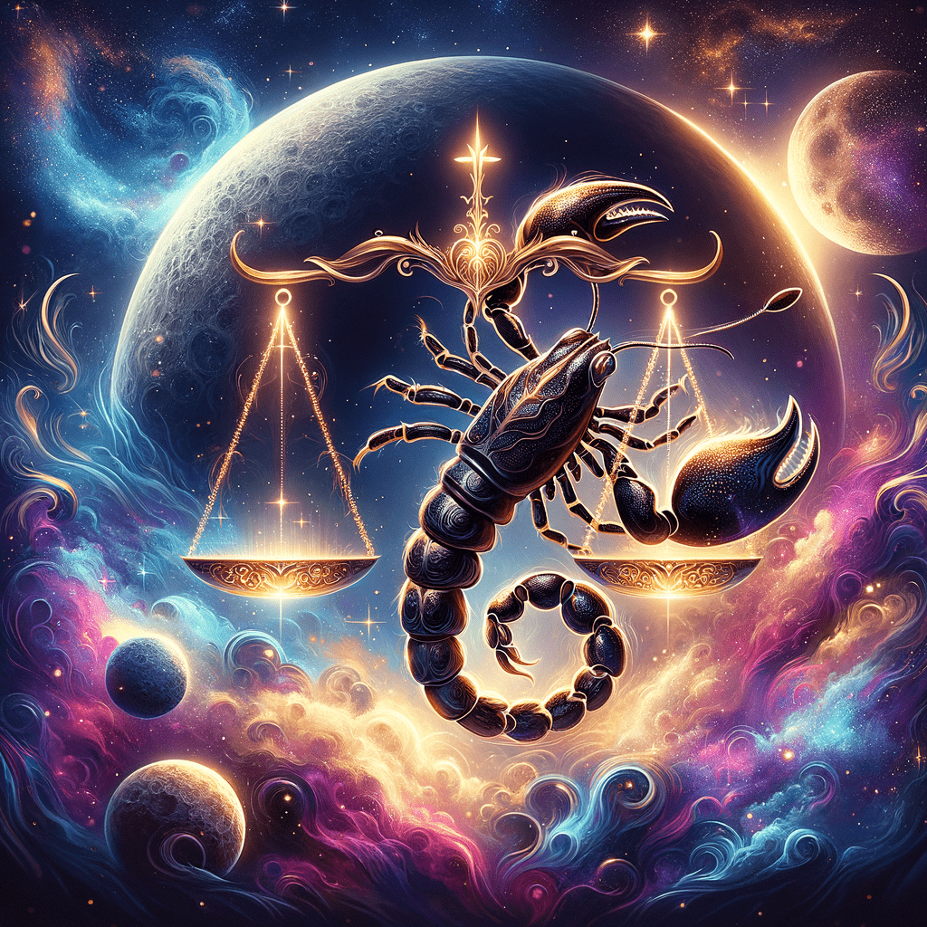 La lune portant la balance de la Balance et le symbole du scorpion du Scorpion entrelacés représentent la compatibilité entre la Balance et le Scorpion.