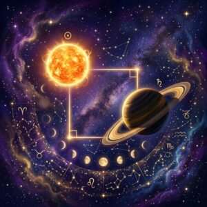 Sun square Saturn: the Sun and the ringed planet Saturn set a quarter of the sky apart