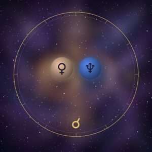 Venus conjunct Neptune: the Venus and Neptune glyphs on a chart wheel, side by side, with the conjunction glyph