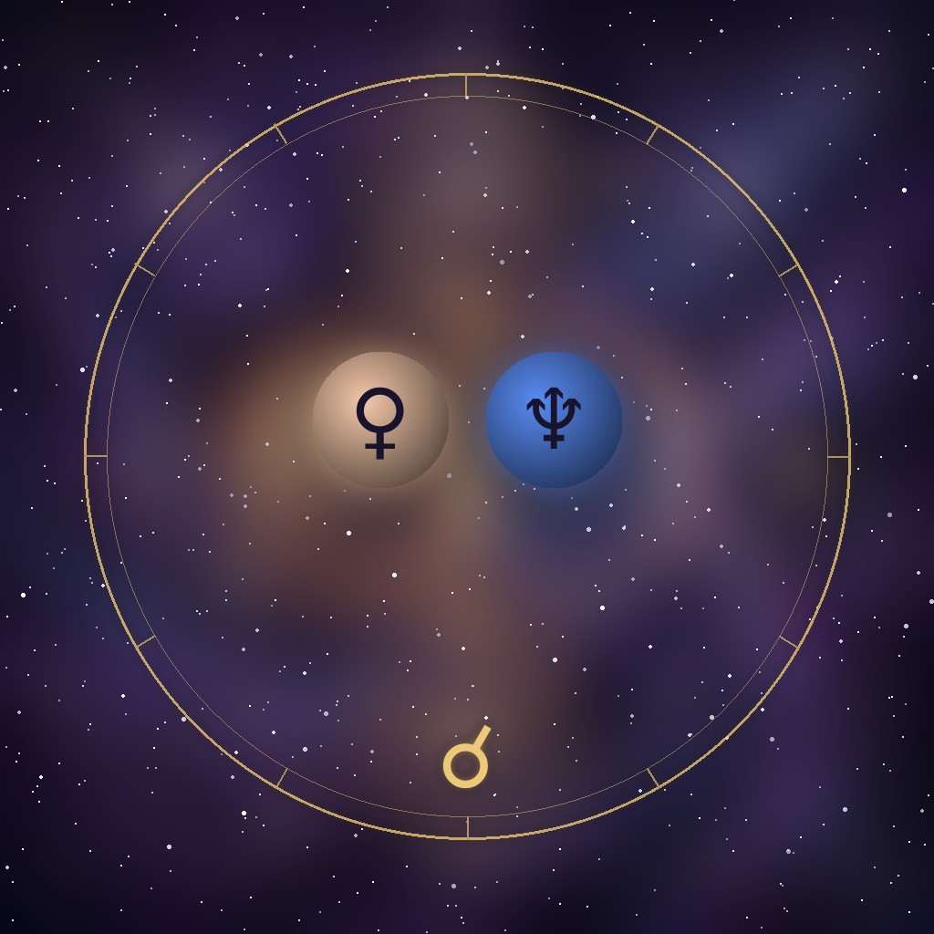 Venus conjunct Neptune: the Venus and Neptune glyphs on a chart wheel, side by side, with the conjunction glyph